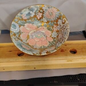 Floral Decorative Bowl with Gold Accents